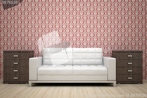 Image of red wall and white sofa
