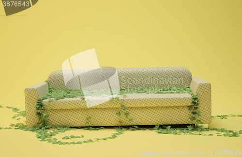 Image of yellow broken sofa