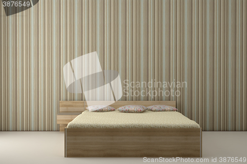 Image of bedroom and striped wallpaper