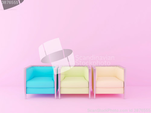 Image of colorful chairs in the pink room