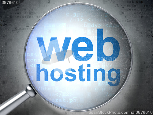 Image of Web development concept: Web Hosting with optical glass