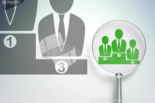 Image of Law concept:  Business Team with optical glass on digital background