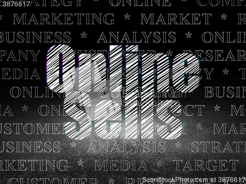 Image of Advertising concept: Online Sells in grunge dark room