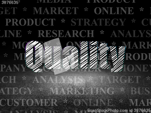 Image of Advertising concept: Quality in grunge dark room
