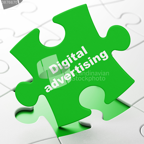 Image of Advertising concept: Digital Advertising on puzzle background