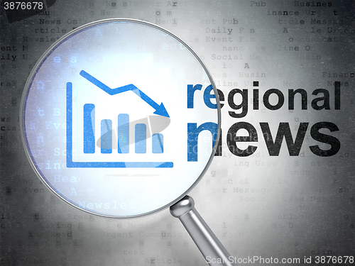Image of News concept: Decline Graph and Regional News with optical glass