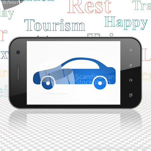 Image of Travel concept: Smartphone with Car on display