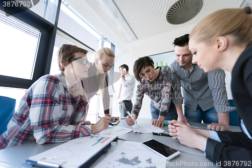 Image of top  view of business people group brainstorming on meeting