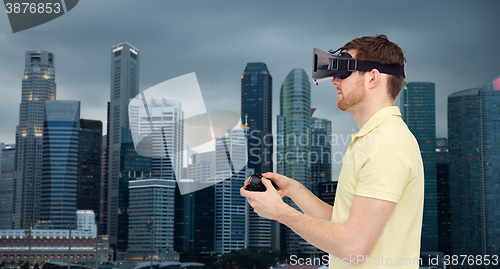 Image of man in virtual reality headset or 3d glasses