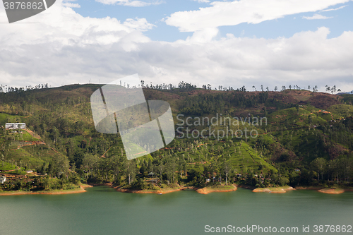 Image of view to lake or river from land hills on Sri Lanka