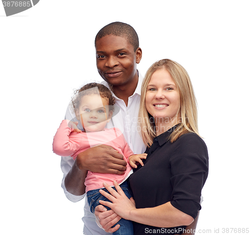 Image of happy multiracial family with little child