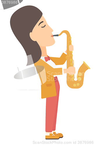 Image of Woman playing saxophone.