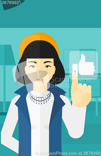 Image of Woman pressing like button.