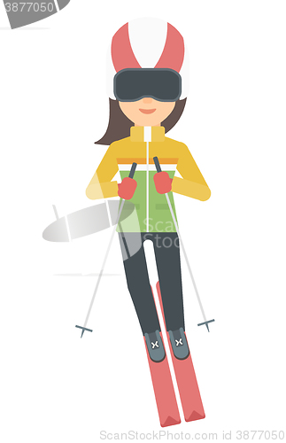 Image of Young woman skiing.