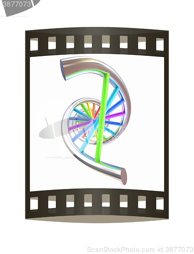 Image of DNA structure model on white. The film strip