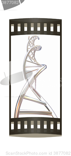 Image of DNA structure model on white. The film strip