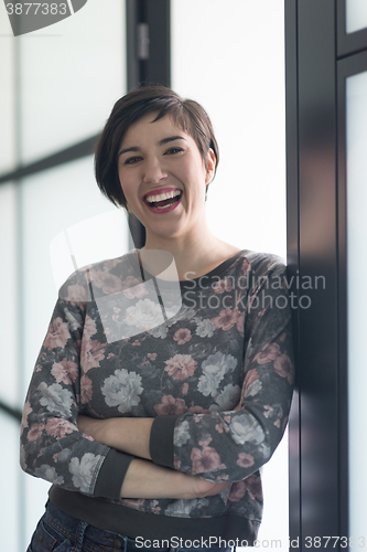 Image of portrait of business woman in casual clothes at startup office