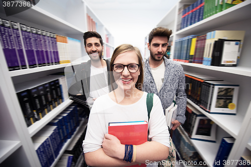 Image of students group  in school  library