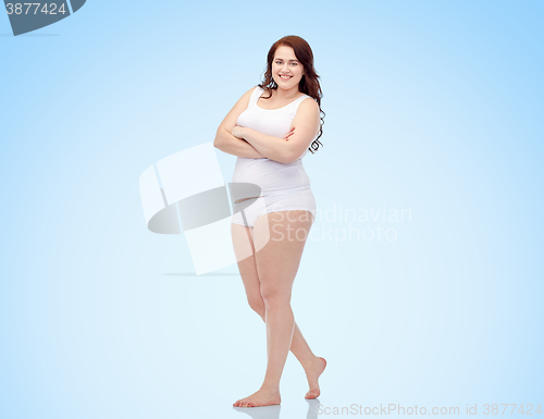 Image of happy plus size woman in underwear