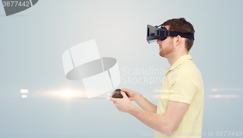 Image of man in virtual reality headset or 3d glasses