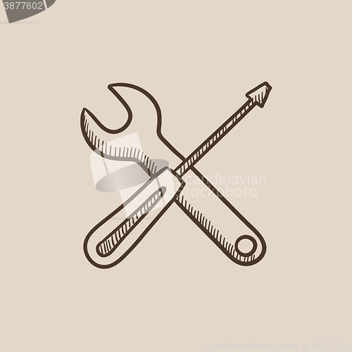 Image of Screwdriver and wrench tools sketch icon.