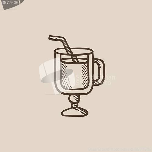 Image of Glass with drinking straw sketch icon.
