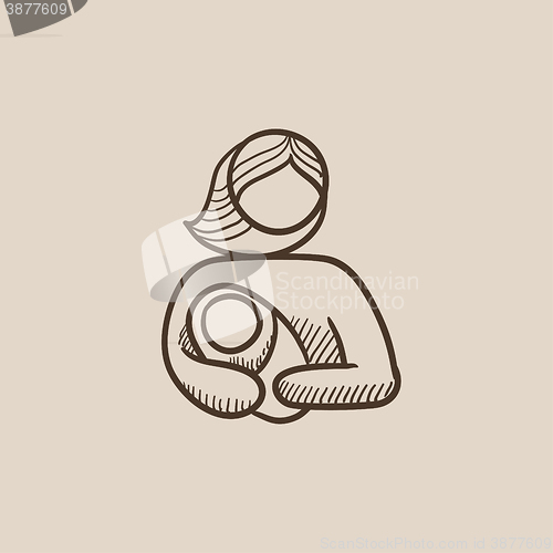 Image of Woman holding baby sketch icon.