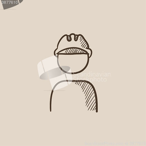 Image of Worker wearing hard hat sketch icon.