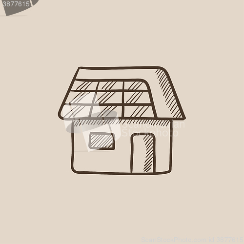 Image of House with solar panel sketch icon.