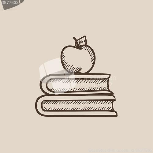 Image of Books and apple on top sketch icon.