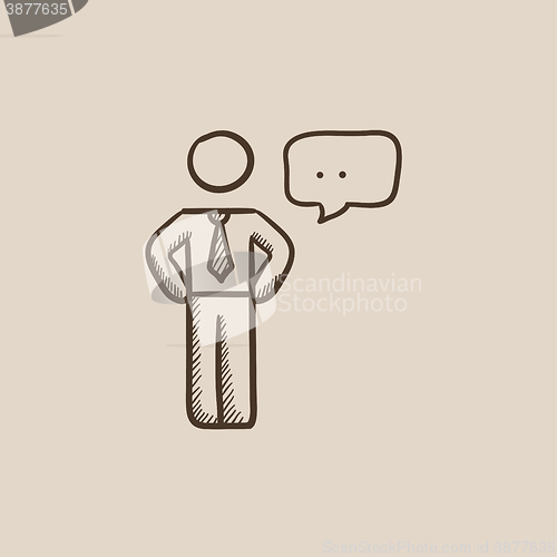 Image of Businessman with a speech square sketch icon.