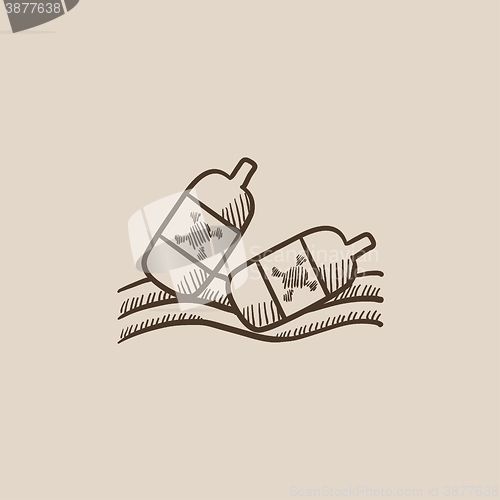 Image of Bottles floating in water sketch icon.