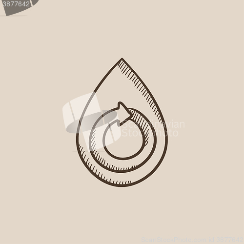 Image of Water drop with circular arrow sketch icon.