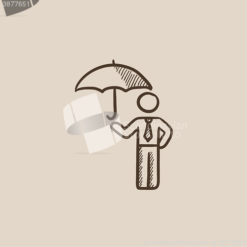 Image of Businessman with umbrella sketch icon.