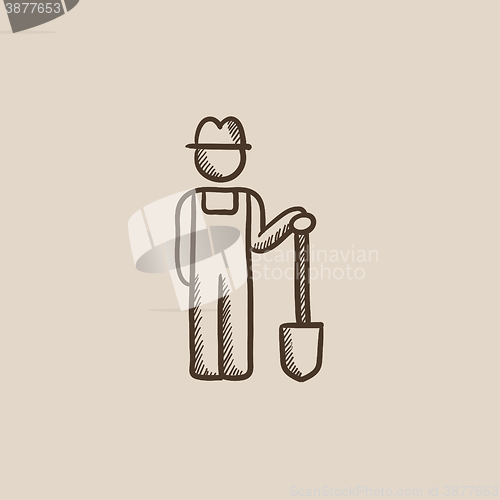 Image of Farmer with shovel sketch icon.