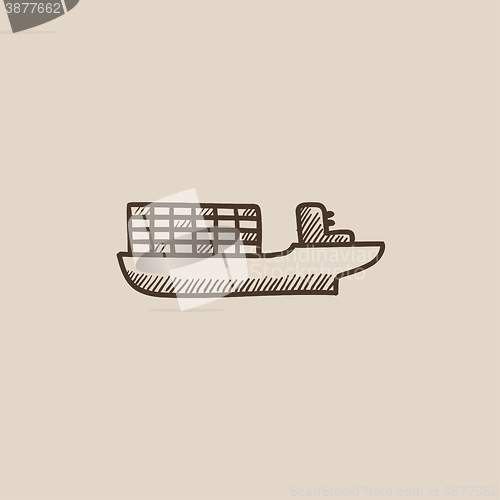 Image of Cargo container ship sketch icon.