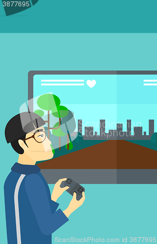 Image of Man playing video game.
