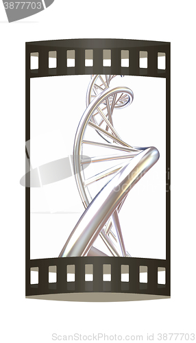 Image of DNA structure model on white. The film strip