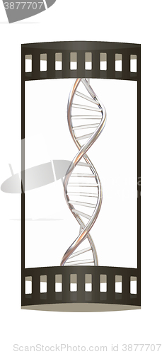 Image of DNA structure model on white. The film strip