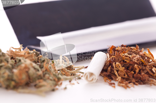 Image of Dried Cannabis on Rolling Paper with Filter