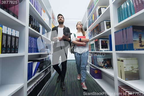 Image of students group  in school  library