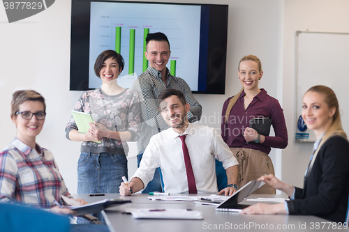 Image of portrait of business people group at modern office meeting room