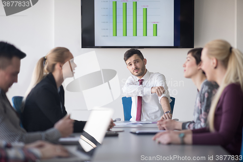 Image of young business people group on meeting at office