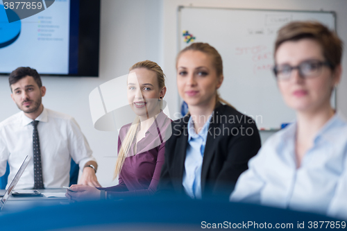 Image of young business people group on team meeting at modern office