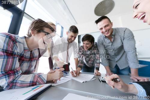 Image of top  view of business people group brainstorming on meeting