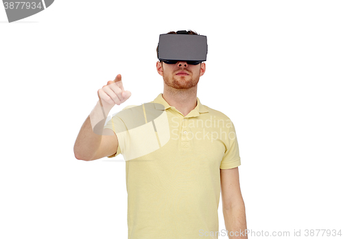 Image of man in virtual reality headset or 3d glasses