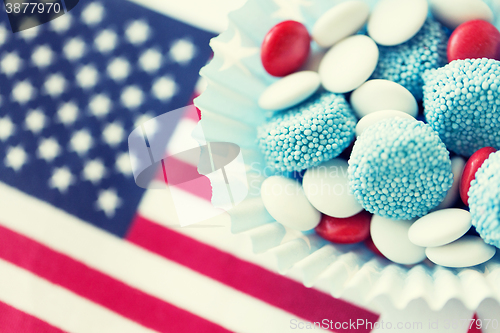 Image of candies with american flag on independence day