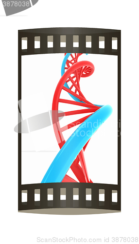 Image of DNA structure model on white. The film strip