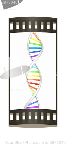 Image of DNA structure model on white. The film strip