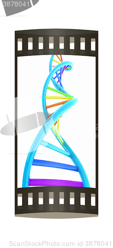 Image of DNA structure model on white. The film strip